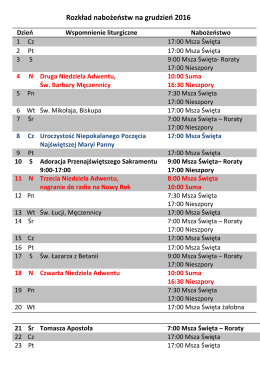 Rozkład nabożeństw na grudzień 2016