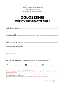 Zgłoszenie kolędowe - Polska Parafia w Sheffield