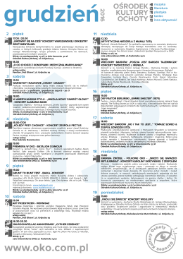 16 piątek 11 niedziela 17 sobota muzyka literatura plastyka