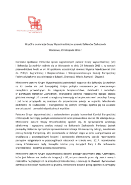 Wspólna deklaracja Grupy Wyszehradzkiej w sprawie Bałkanów