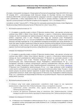 Zmiany w Regulaminie świadczenia Usług Telekomunikacyjnych