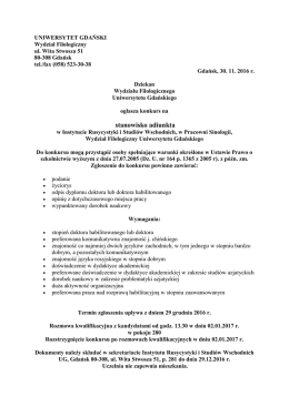 stanowisko adiunkta - Wydział Filologiczny | Wydział Filologiczny