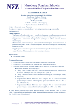 O g ł o s z e n i e nr DLA/109/16 Dyrektor Mazowieckiego Oddziału