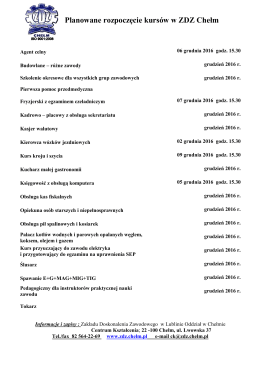Planowane rozpoczęcie kurs&oacute;w w ZDZ Chełm