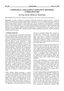 WSPÓŁPRACA WĘGLOWEJ CIEPŁOWNI MIEJSKIEJ Z OBIEGIEM