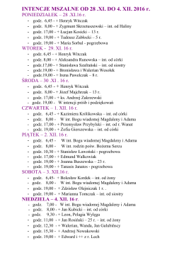 Intencje: 28.11 – 04.12.2016r.