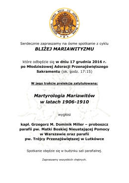Spotkanie z cyklu Bliżej Mariawityzmu