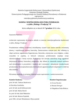 DAWNA I WSP&Oacute;ŁCZESNA KULTURA FUNERALNA z cyklu &bdquo;Dialog