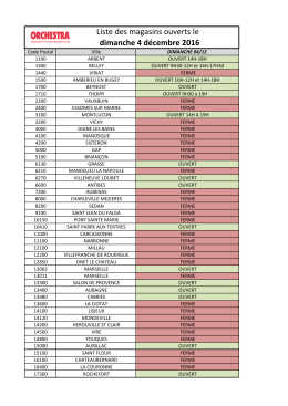 Liste des magasins ouverts le dimanche 4 d&eacute;cembre 2016