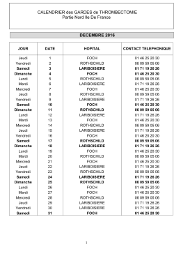 Calendrier de Thrombectomie Partie Nord IDF pour