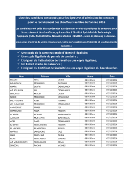 Liste des candidats convoqués pour les épreuves d`admission du