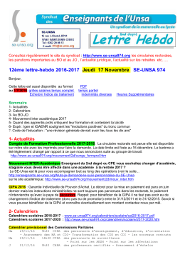 12&egrave;me lettre-hebdo 2016-2017 Jeudi 17 Novembre SE