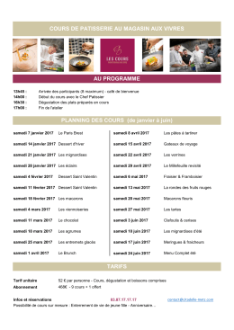 Découvrez notre Calendrier des cours Patisserie de