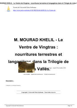 M. MOURAD KHELIL - Le Ventre de Vingtras : nourritures terrestres