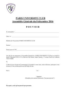 PARIS UNIVERSITE CLUB Assemblée Générale du 8 décembre 2016