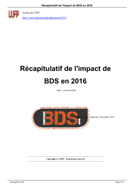 Récapitulatif de l`impact de BDS en 2016