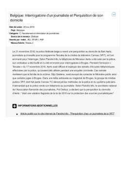 Belgique: Interrogatoire d`un journaliste et Perquisition de son