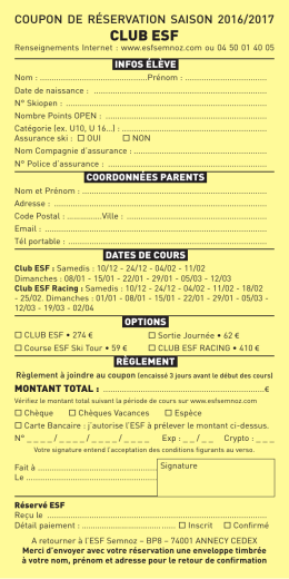 coupon de reservation club esf saison