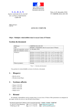 SGDSN AVIS DU CERT-FR Gestion du document 1 - Certa