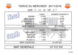 tierce du mercredi 30/11/2016 arr : 5 - 13 - 16 np : 2, 7 map