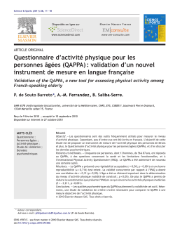 Questionnaire d`activit&eacute; physique pour les personnes &acirc;g&eacute;es