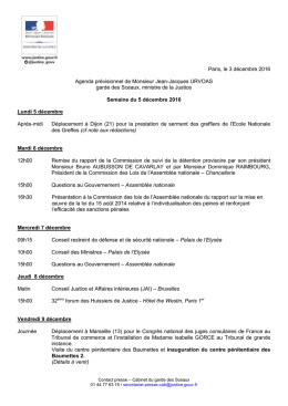 Paris, le 3 d&eacute;cembre 2016 Agenda pr&eacute;visionnel de Monsieur Jean