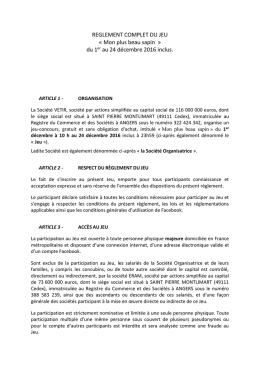 REGLEMENT COMPLET DU JEU &laquo; Mon plus beau