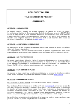 REGLEMENT DU JEU &laquo; Le calendrier de l`avent