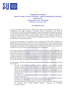 Programme du Colloque Devenir citoyen à l`ère du numérique