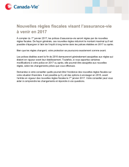 Nouvelles règles fiscales visant l`assurance-vie à - Canada-Vie