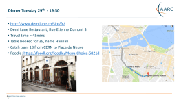 Dinner Tuesday 29th - 19:30 - Indico
