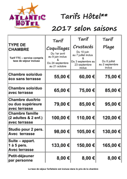 Tarif des chambres 2017