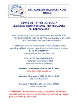 SKI MORBIER BELLEFONTAINE MOREZ VENTE DE TITRES 2016
