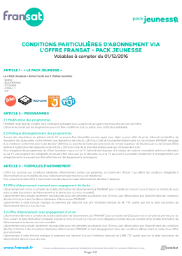 conditions particuli&egrave;res d`abonnement via l`offre fransat &ndash; pack