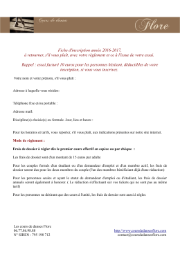 Fiche d`inscription ann&eacute;e 2016-2017, &agrave; retourner, s`il vous pla&icirc;t