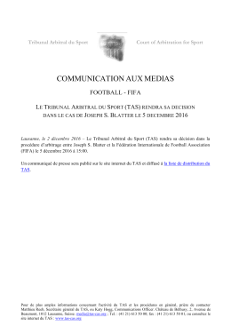 Le TAS rendra sa d&eacute;cision dans le cas de Joseph S. Blatter le