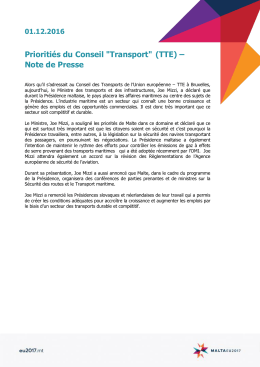Prioriti&eacute;s du Conseil "Transport" (TTE) &ndash; Note de Presse