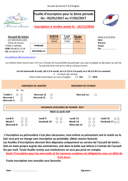 Inscription accueil de loisirs et TAP du 2 janvier - Le Mesnil