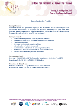 Intensification des Proc&eacute;d&eacute;s Descriptif succinct : L`intensification des