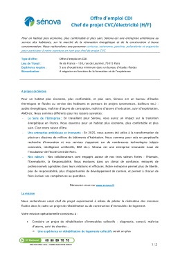 Offre d`emploi CDI Chef de projet CVC/&eacute;lectricit&eacute; (H/F)