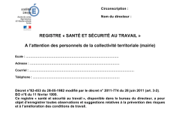 REGISTRE « SANTÉ ET SÉCURITÉ AU TRAVAIL » A l`attention des