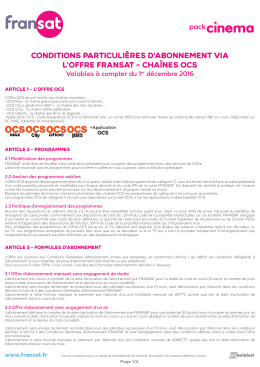 CONDITIONS PARTICULI&egrave;RES D`ABONNEMENT VIA L