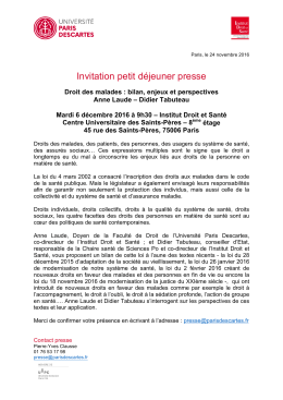 T&eacute;l&eacute;charger le communiqu&eacute; - L`Universit&eacute; Paris Descartes