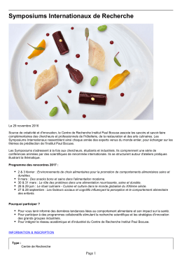 Institut Paul Bocuse - Symposiums Internationaux de Recherche