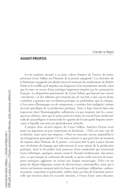 avant-propos Lectures de C&eacute;sar Vallejo