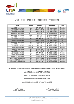 Calendrier - Lyc&eacute;e Fran&ccedil;ais International de Porto