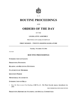 Orders of the Day - Legislative Assembly of Saskatchewan