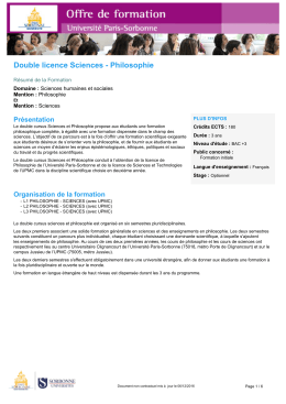 Double licence Sciences - Philosophie - Universit&eacute; Paris