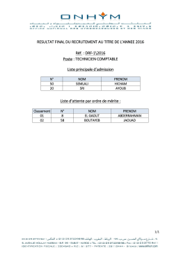 RESULTAT FINAL DU RECRUTEMENT AU TITRE DE L`ANNEE