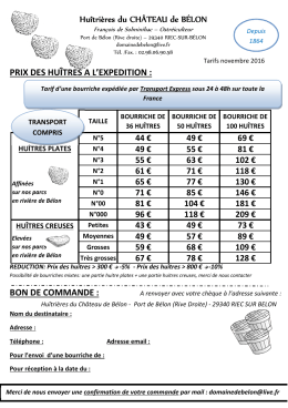 Tarifs des Exp&eacute;ditions - Huitrieres Du Chateau De Belon Huitre